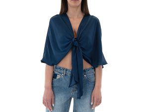 Μπλουζάκια με μακριά μανίκια Moutaki SATIN WIDE SLEEVE CROP TOP WOMEN