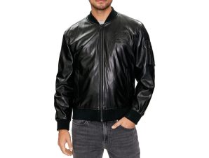 Χοντρό μπουφάν Guess FAUX LEATHER DISTRICT BOMBER JACKET MEN