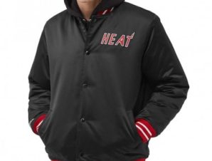 Mitchell Ness NBA Heavyweight Satin Jacket Miami Heat M OJBF3413MHEYYPPPBLCK