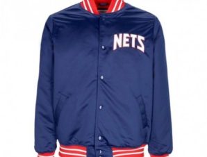 Mitchell Ness NBA Heavyweight Satin Jacket New Jersey Nets OJBF3413NJNYYPPPNAVY