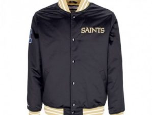 Mitchell Ness NFL Heavyweight Satin Jacket New Orleans Saints M OJBF3413NOSYYPPPBLCK